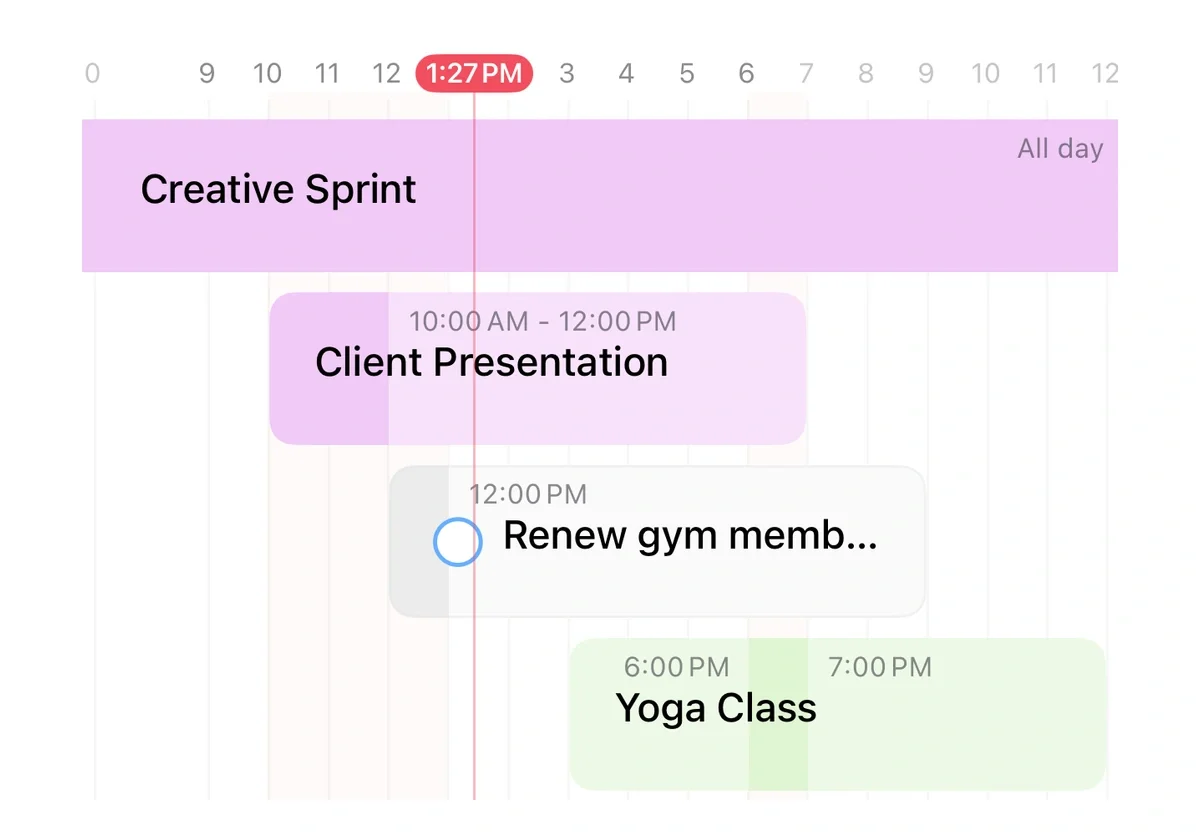 October 8 timeline with planning, a client presentation, membership renewal and yoga
